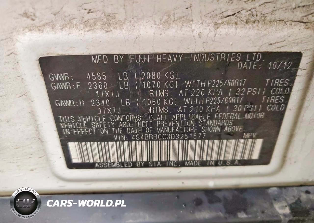 2013 Subaru Outback 2.5I Premium VIN:4S4BRBCC3D3251577 - 13