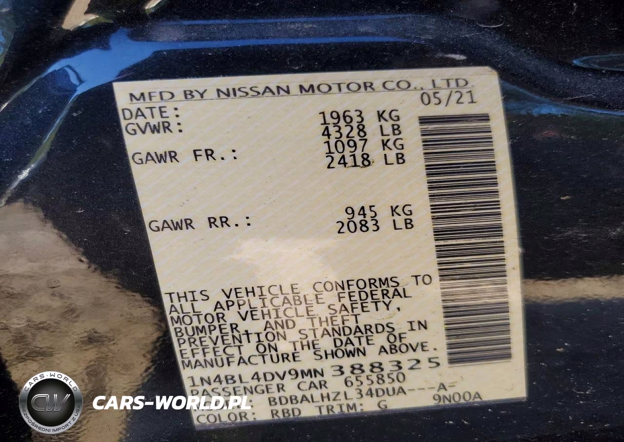 2021 Nissan Altima Sv VIN:1N4BL4DV9MN388325 - 12