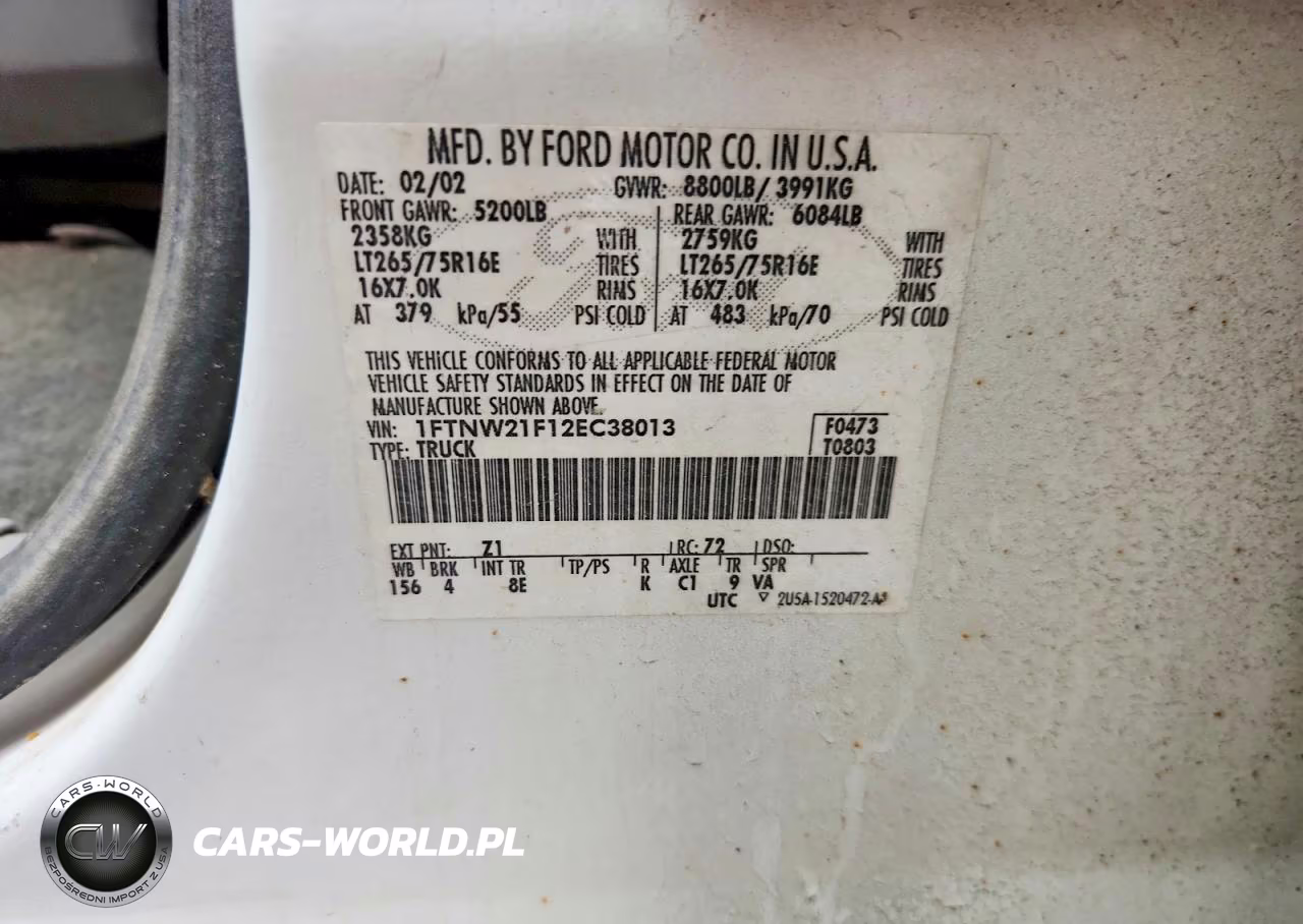 2002 Ford F250 Super Duty VIN:1FTNW21F12EC38013 - 12