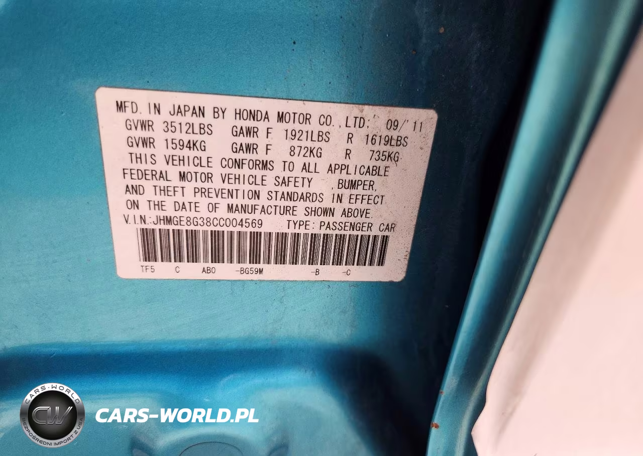 2012 Honda Fit VIN:JHMGE8G38CC004569 - 13