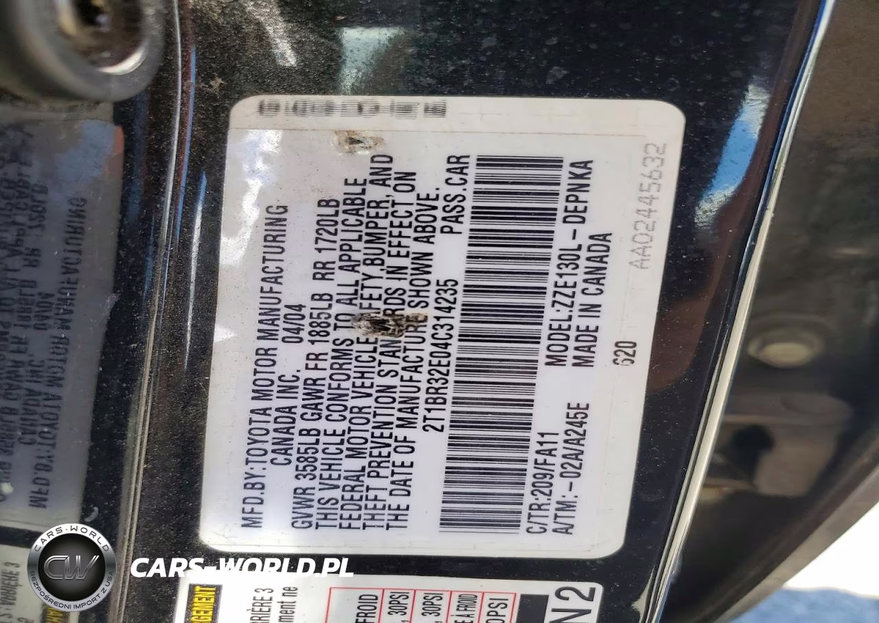 2004 Toyota Corolla Le VIN:2T1BR32E04C314235 - 12