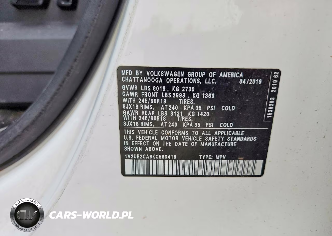 2019 Volkswagen Atlas Se VIN:1V2UR2CA6KC560418 - 14