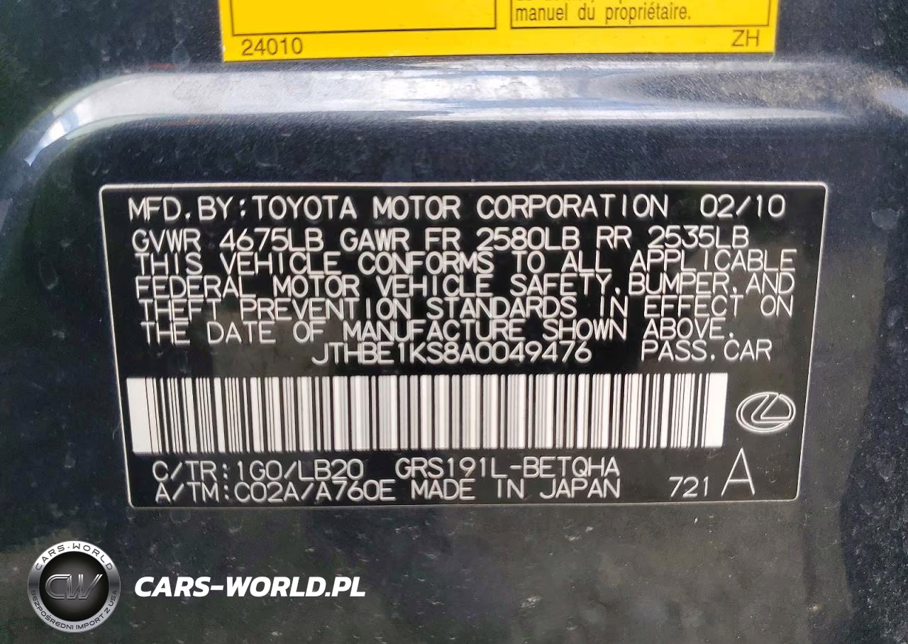 2010 Lexus Gs 350 VIN:JTHBE1KS8A0049476 - 12