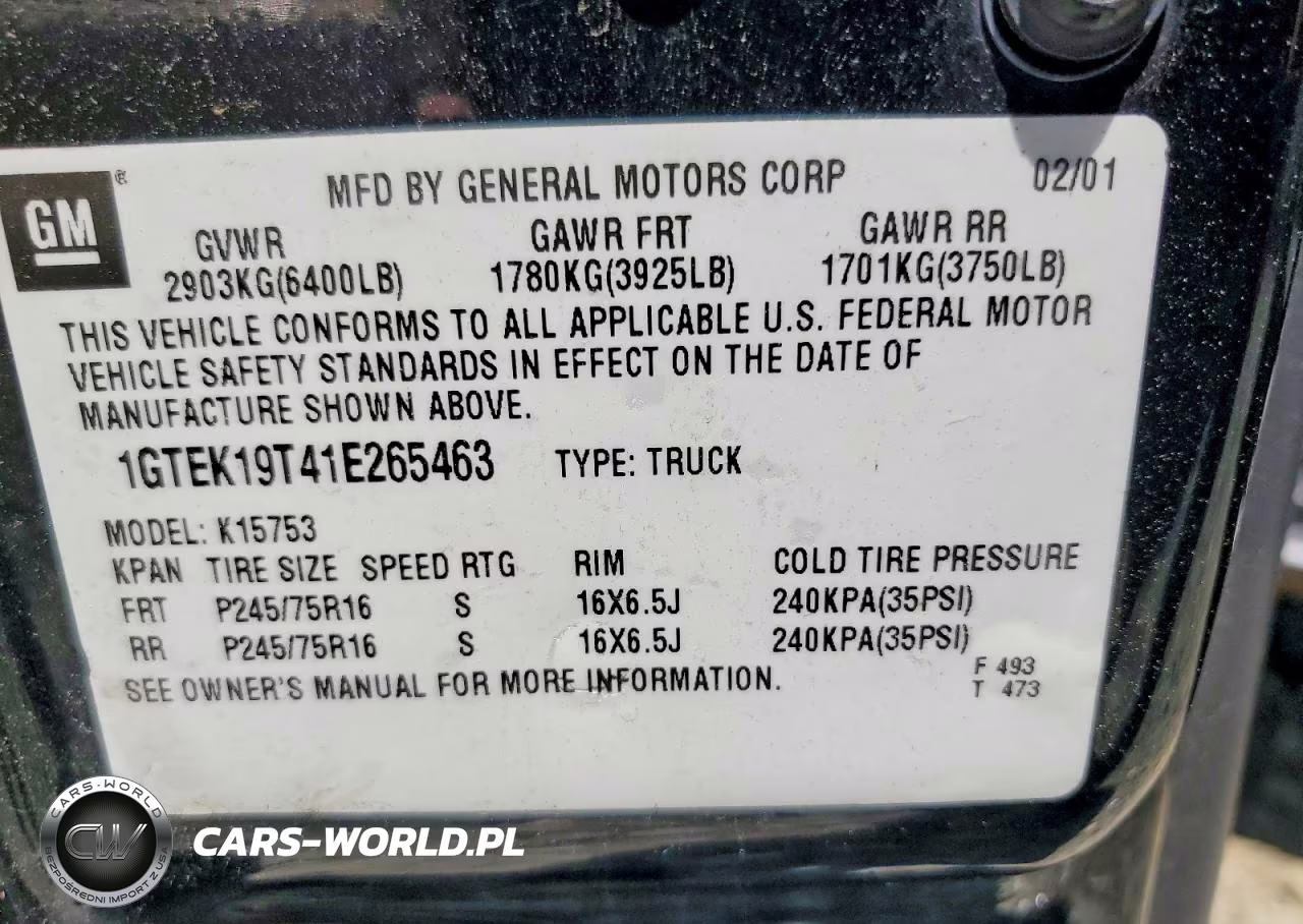 2001 GMC New Sierra K1500 VIN:1GTEK19T41E265463 - 12