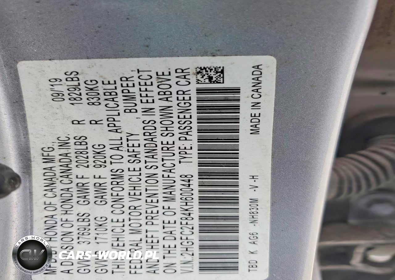 2019 Honda Civic Sport VIN:2HGFC2F84KH600448 - 12