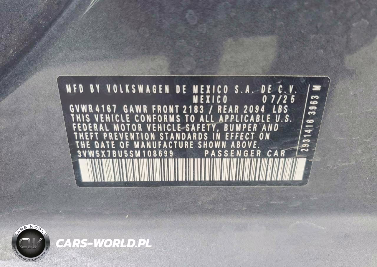 2025 Volkswagen Jetta S VIN:3VW5X7BU5SM108699 - 12