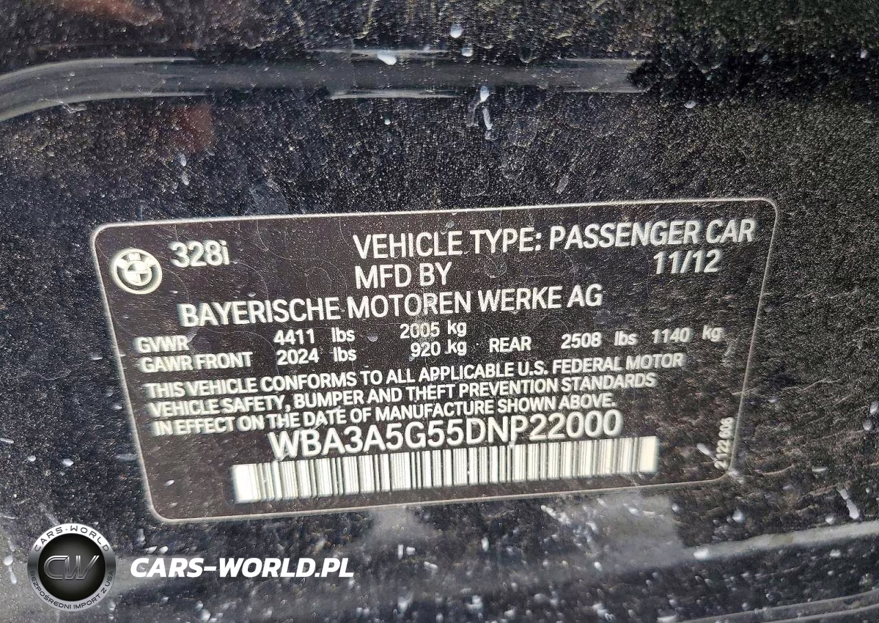 2013 BMW 328 I VIN:WBA3A5G55DNP22000 - 12