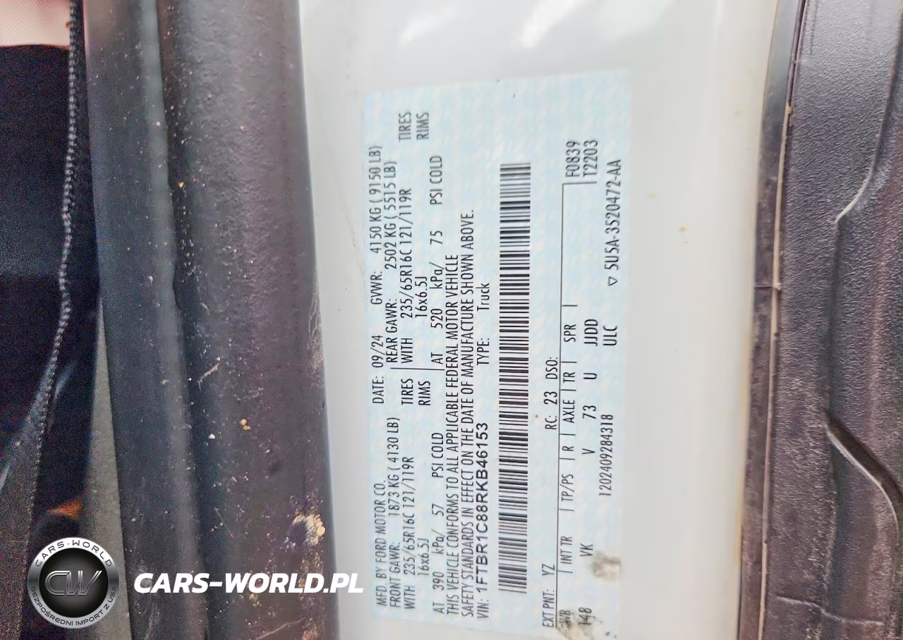 2024 Ford T250Transit T250 Cargo Van 3.5L Cyclone VIN:1FTBR1C88RKB46153 - 13