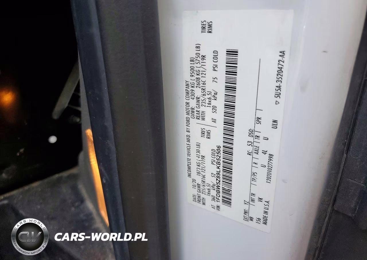 2020 Ford Transit Delivery Truck VIN:1FDBW5Z89LKB52506 - 12