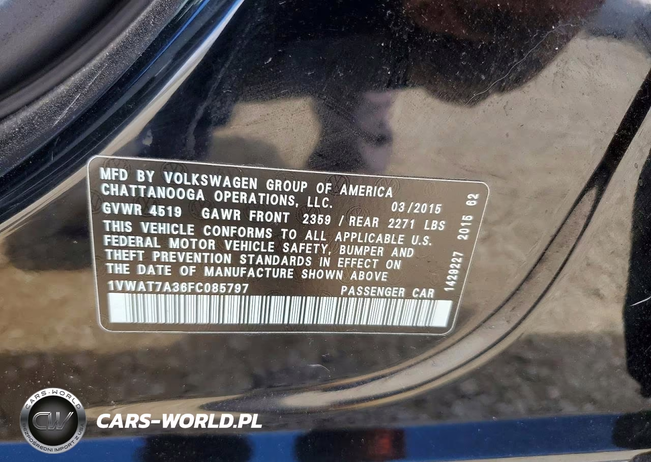 2015 Volkswagen Passat S VIN:1VWAT7A36FC085797 - 12