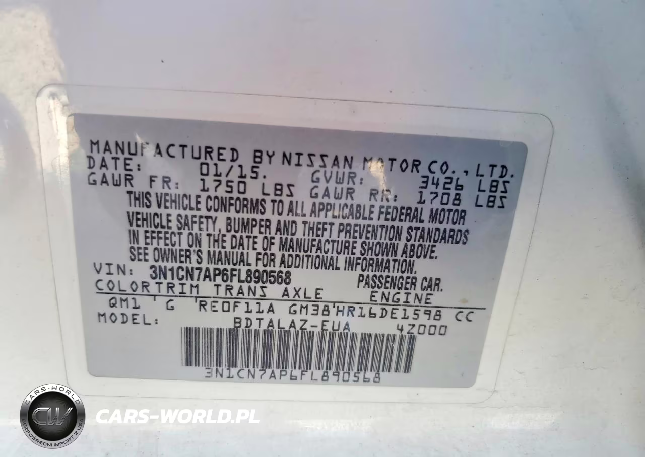 2015 Nissan Versa 1.6 S Plus VIN:3N1CN7AP6FL890568 - 12