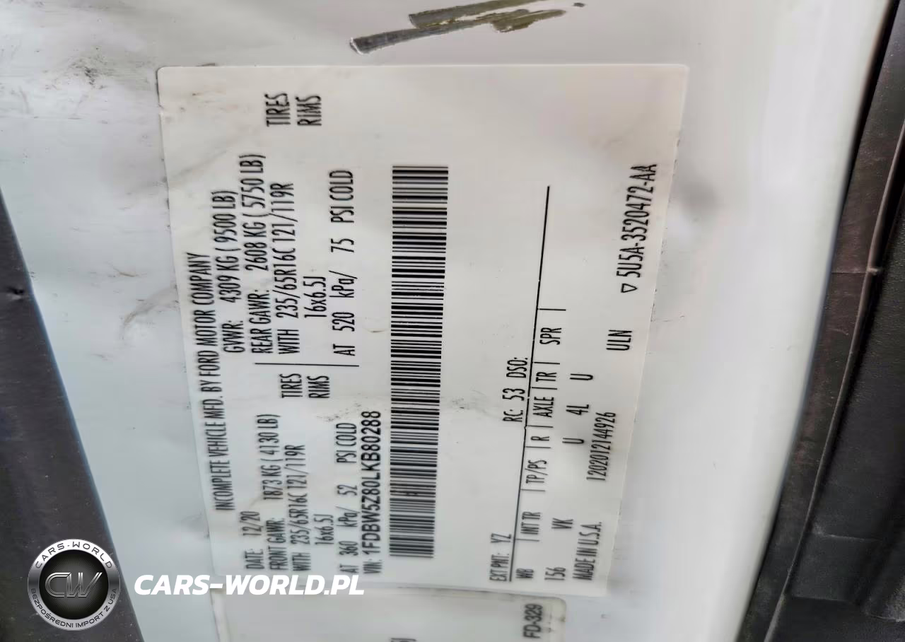 2020 Ford Transit Refrigerated Delivery Truck VIN:1FDBW5Z80LKB80288 - 12