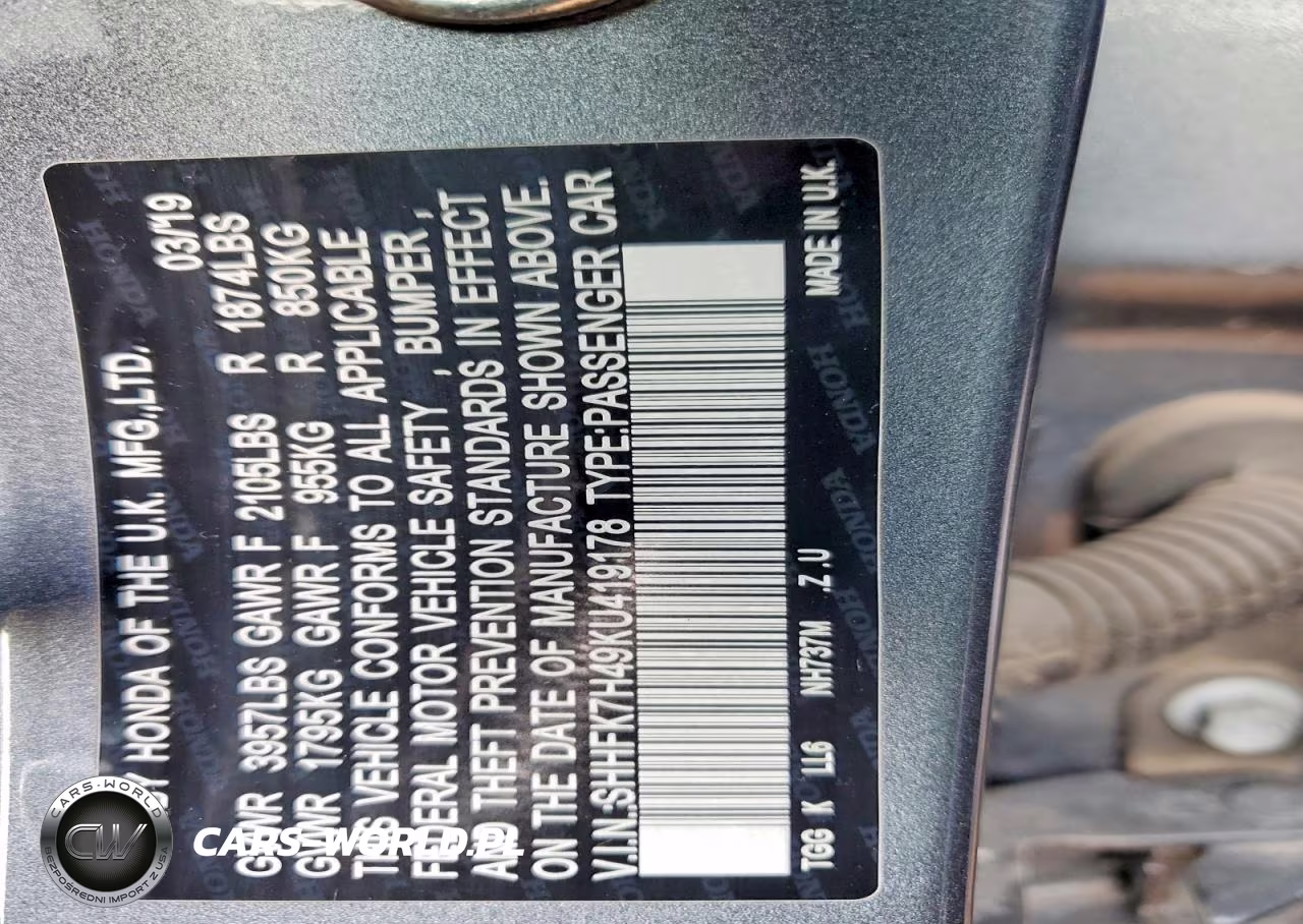 2019 Honda Civic Sport VIN:SHHFK7H49KU419178 - 12