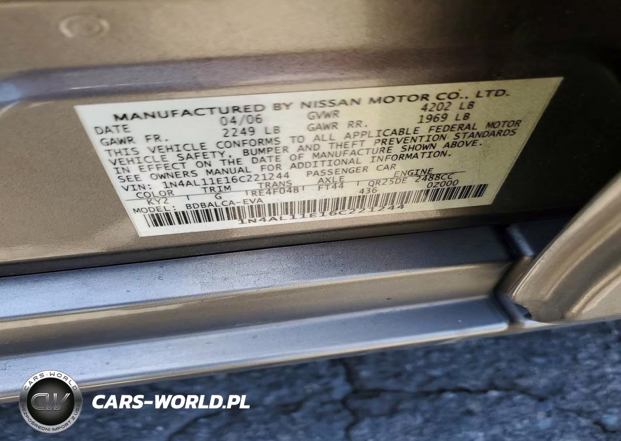 2006 Nissan Altima 2.5 S VIN:1N4AL11E16C221244 - 12