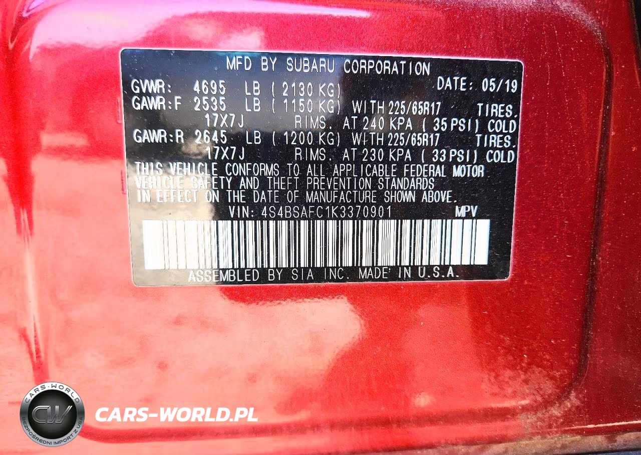 2019 Subaru Outback 2.5I Premium VIN:4S4BSAFC1K3370901 - 13