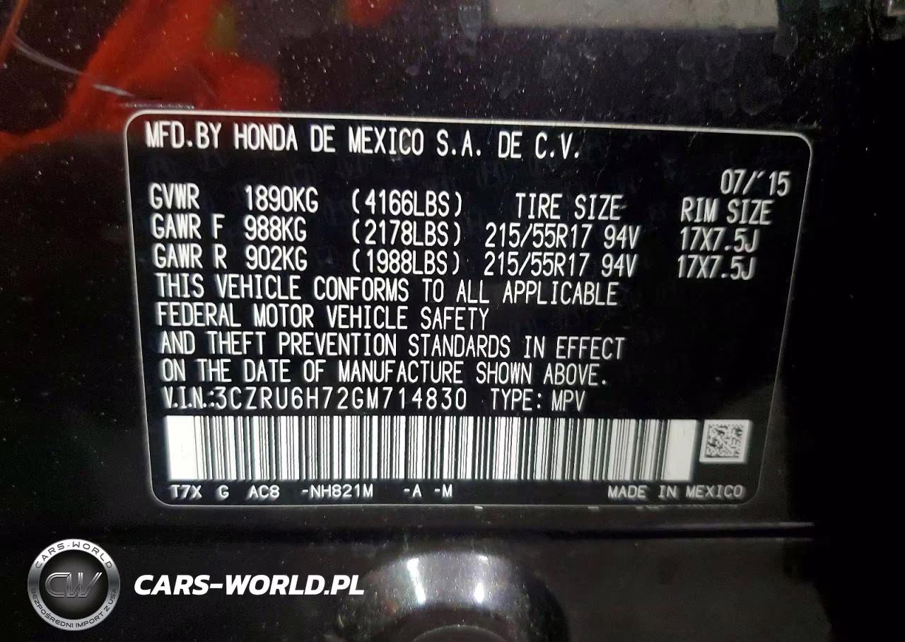 2016 Honda Hr-V Exl VIN:3CZRU6H72GM714830 - 12