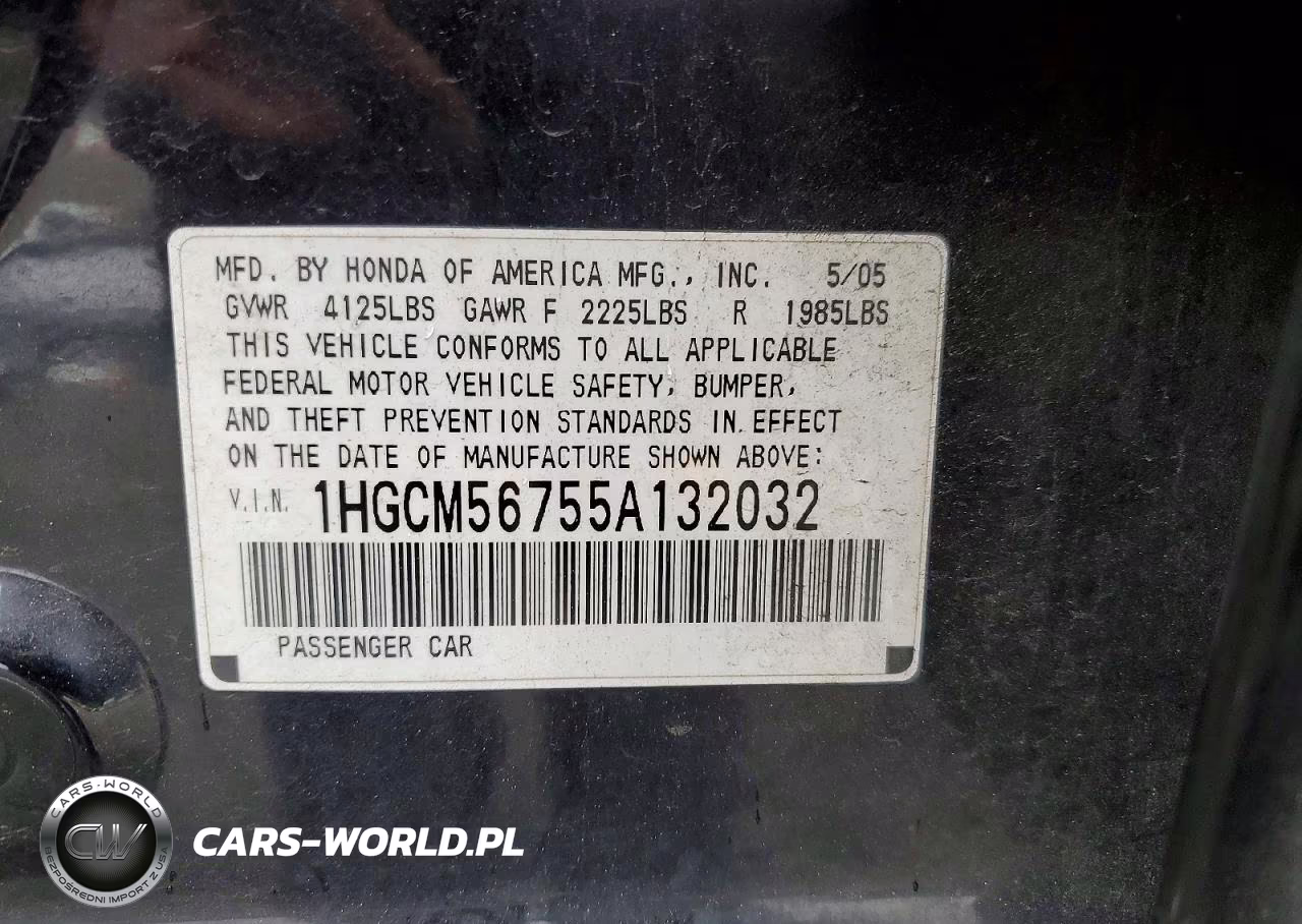 2005 Honda Accord Ex VIN:1HGCM56755A132032 - 12