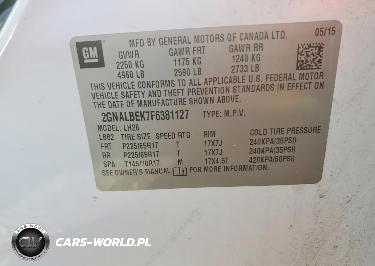2015 Chev Equinox Lt VIN:2GNALBEK7F6381127 - 13