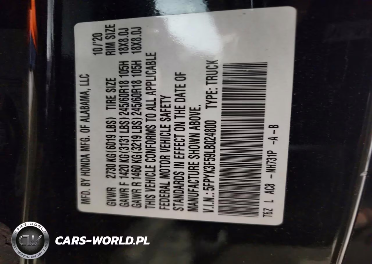 2020 Honda Ridgeline Rtl VIN:5FPYK3F59LB024800 - 12