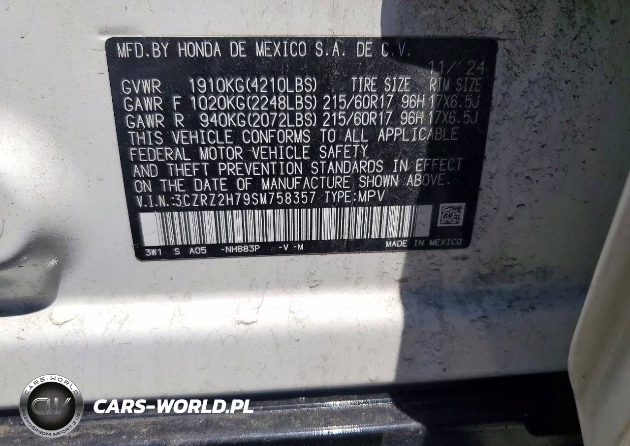 2025 Honda Hr-V Exl VIN:3CZRZ2H79SM758357 - 13