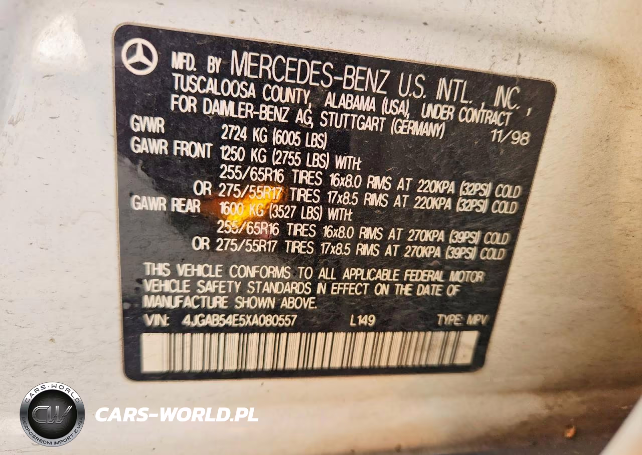 1999 Mercedes-Benz Ml 320 VIN:4JGAB54E5XA080557 - 12