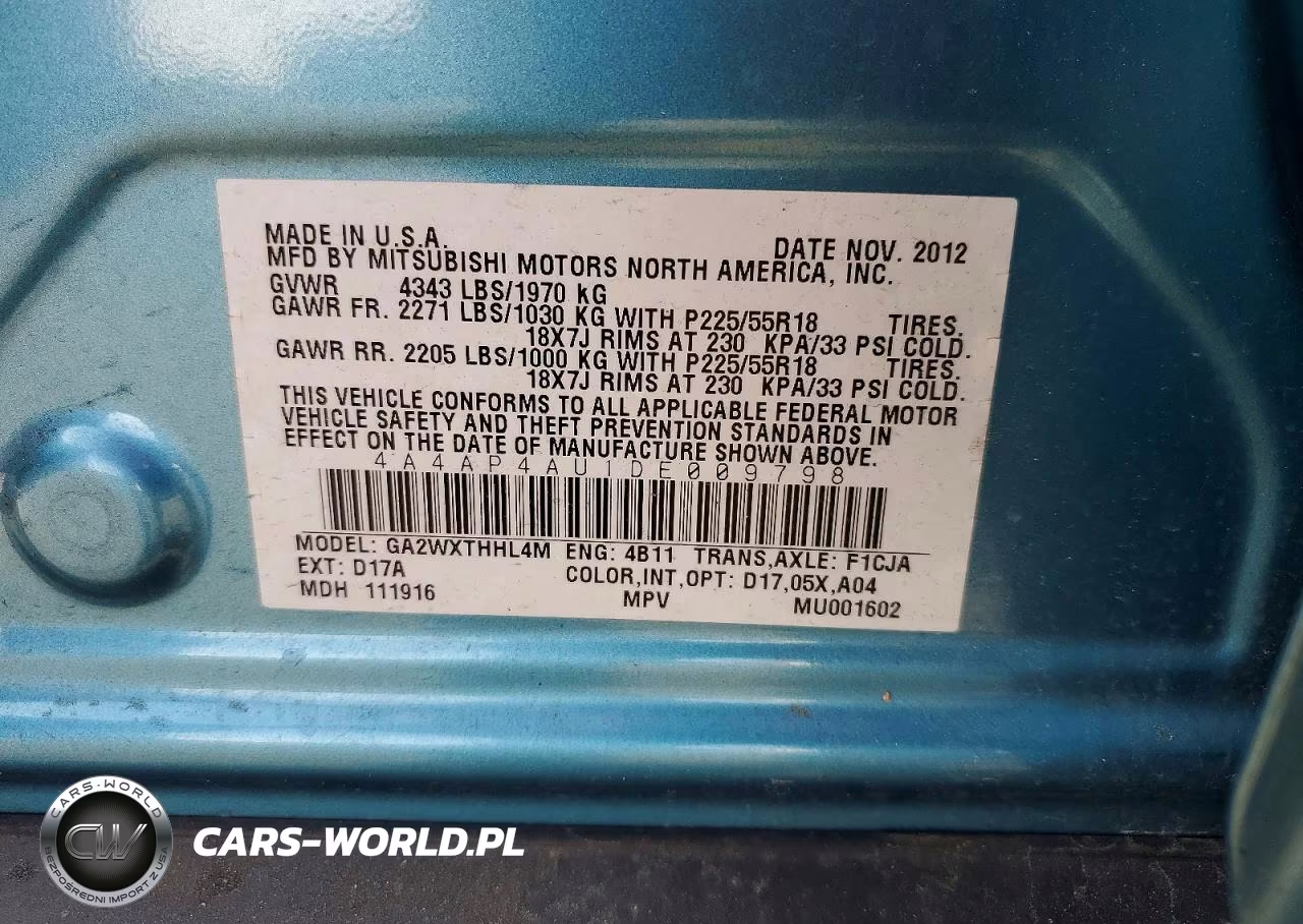 2013 Mitsubishi Outlander Sport Se VIN:4A4AP4AU1DE009798 - 13