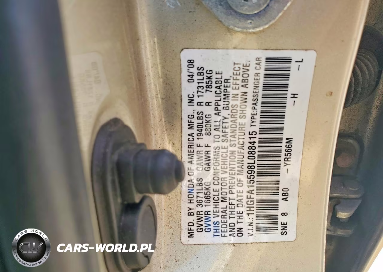 2008 Hond Civic VIN:1HGFA15598L088415 - 12