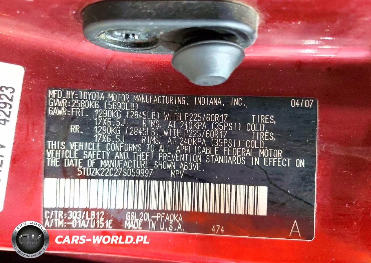 2007 Toyota Sienna Xle VIN:5TDZK22C27S059997 - 14