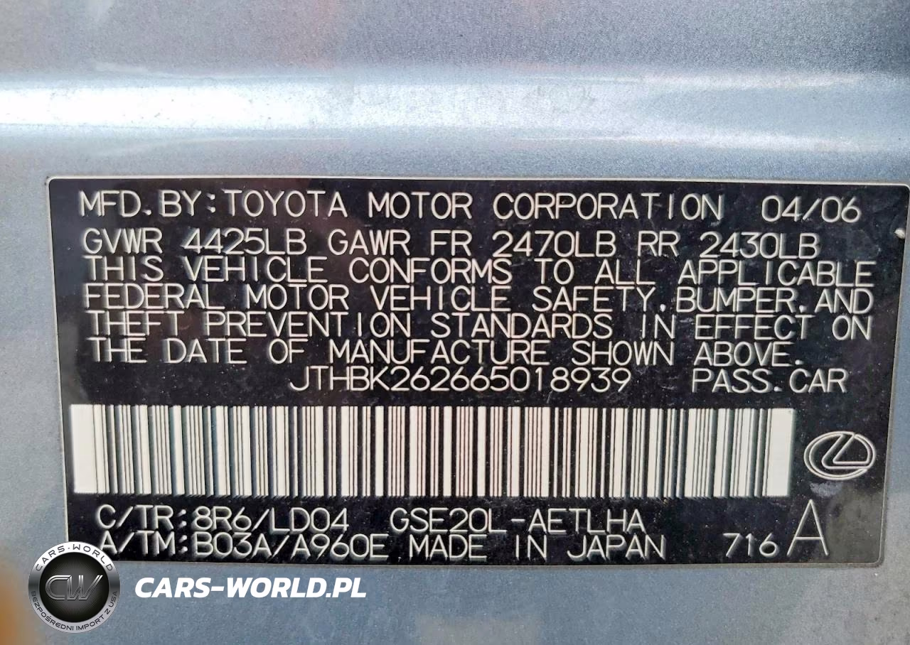 2006 Lexus Is 250 VIN:JTHBK262665018939 - 12