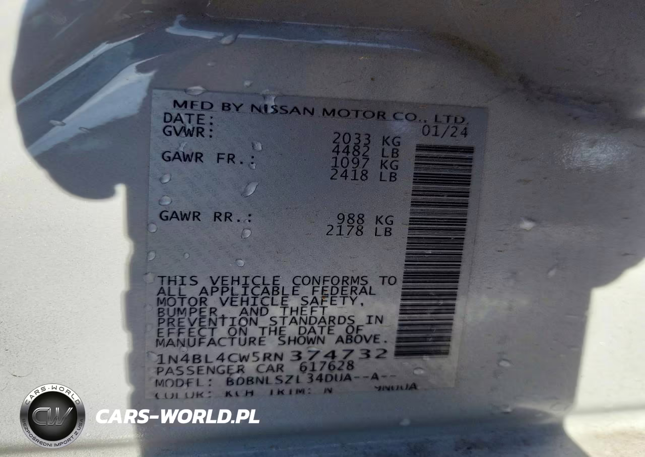 2024 Nissan Altima Sr VIN:1N4BL4CW5RN374732 - 12