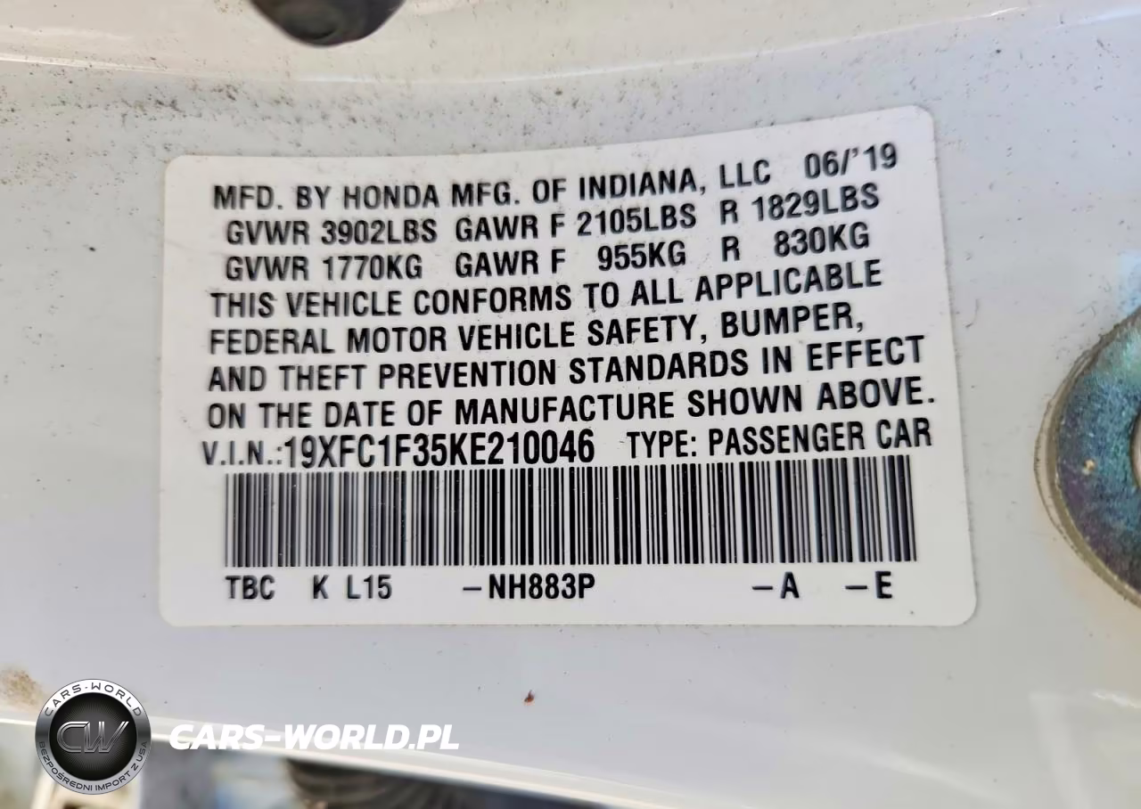 2019 Honda Civic Ex VIN:19XFC1F35KE210046 - 12