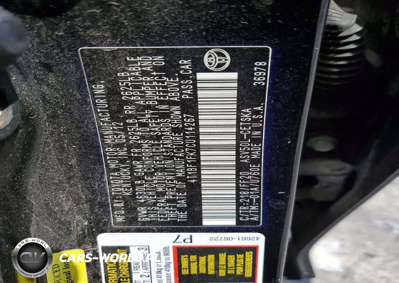 2012 Toyota Camry Se VIN:4T1BF1FK7CU114267 - 13