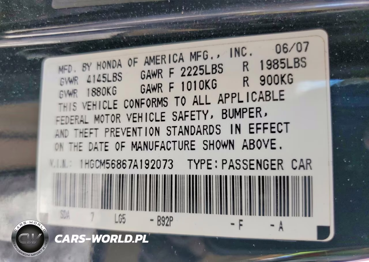 2007 Honda Accord Ex VIN:1HGCM56867A192073 - 12