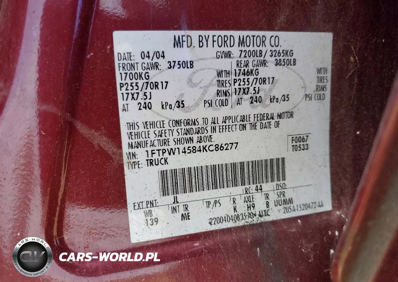 2004 Ford F150 Supercrew VIN:1FTPW14584KC86277 - 12