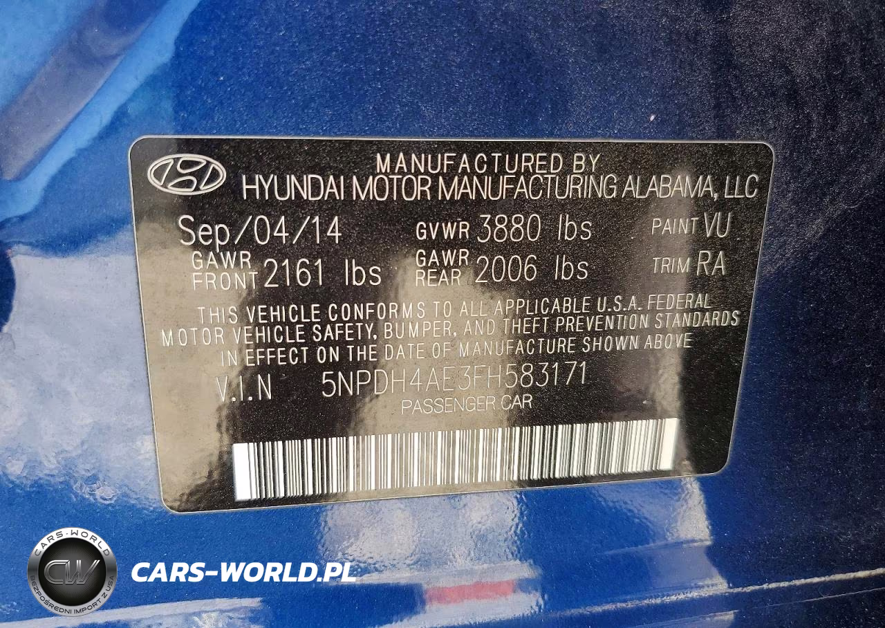 2015 Hyundai Elantra Se VIN:5NPDH4AE3FH583171 - 12