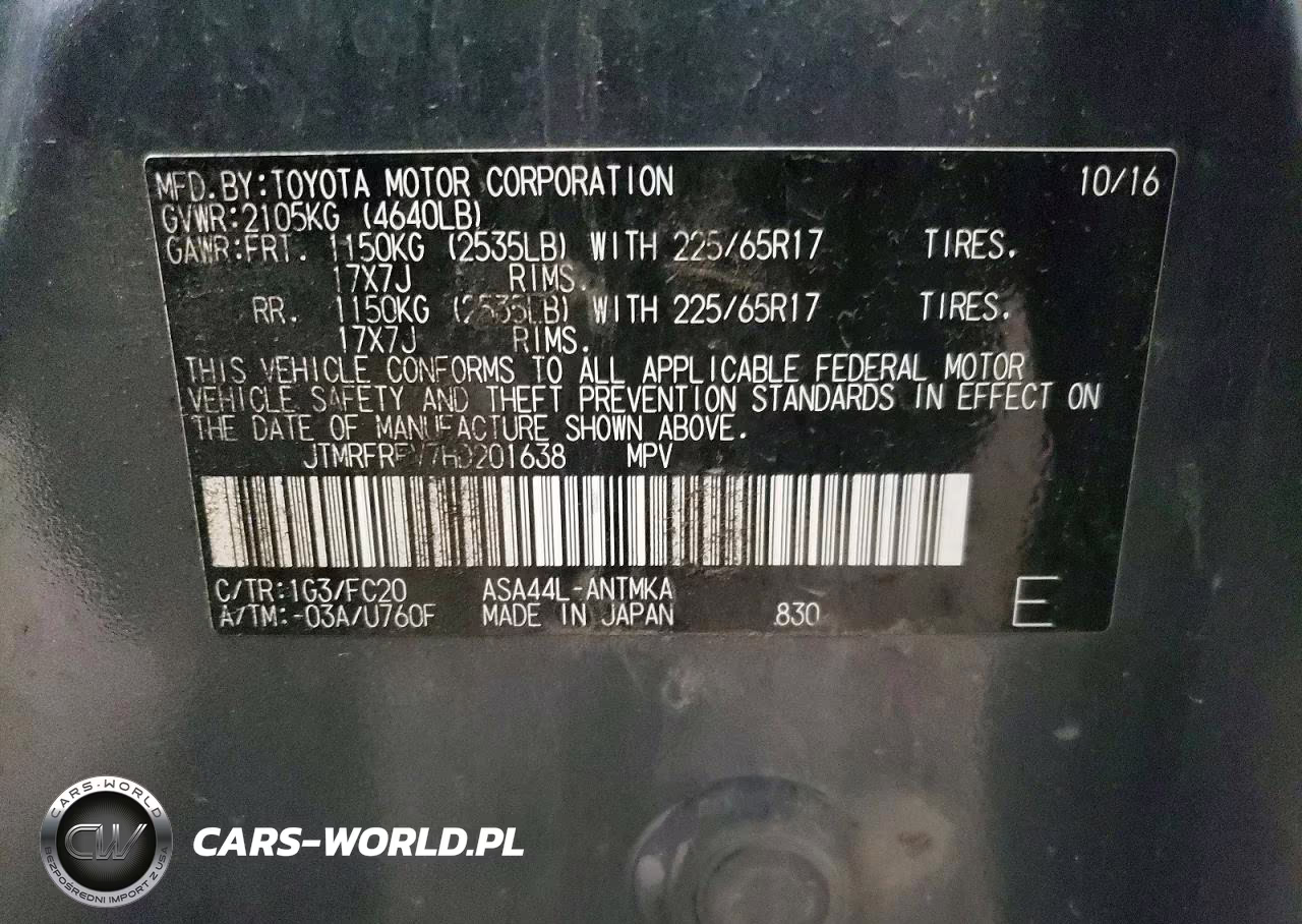 2017 Toyota Rav4 Xle VIN:JTMRFREV7HD201638 - 12