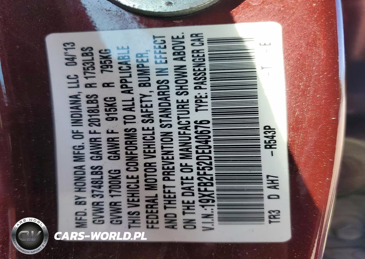 2013 Honda Civic Lx VIN:19XFB2F52DE040676 - 12