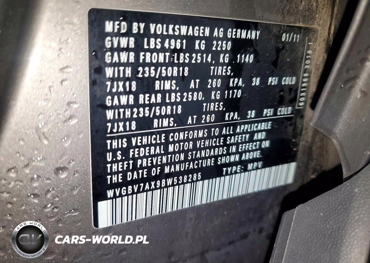 2011 Volkswagen Tiguan S VIN:WVGBV7AX9BW538285 - 12