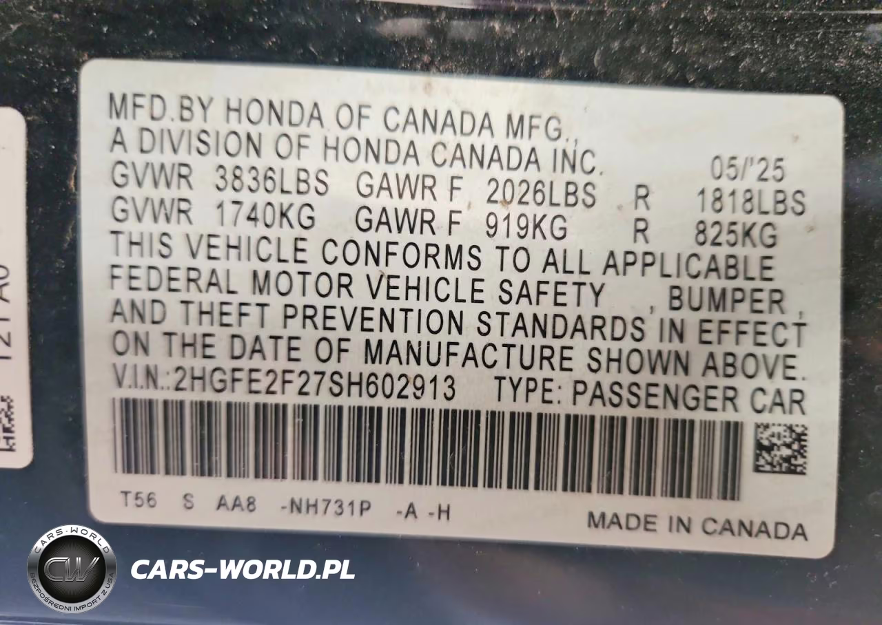 2025 Honda Civic Lx VIN:2HGFE2F27SH602913 - 12