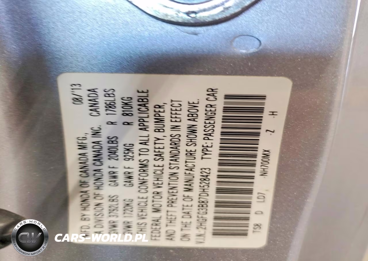 2013 Honda Civic Ex VIN:2HGFG3B87DH528423 - 12