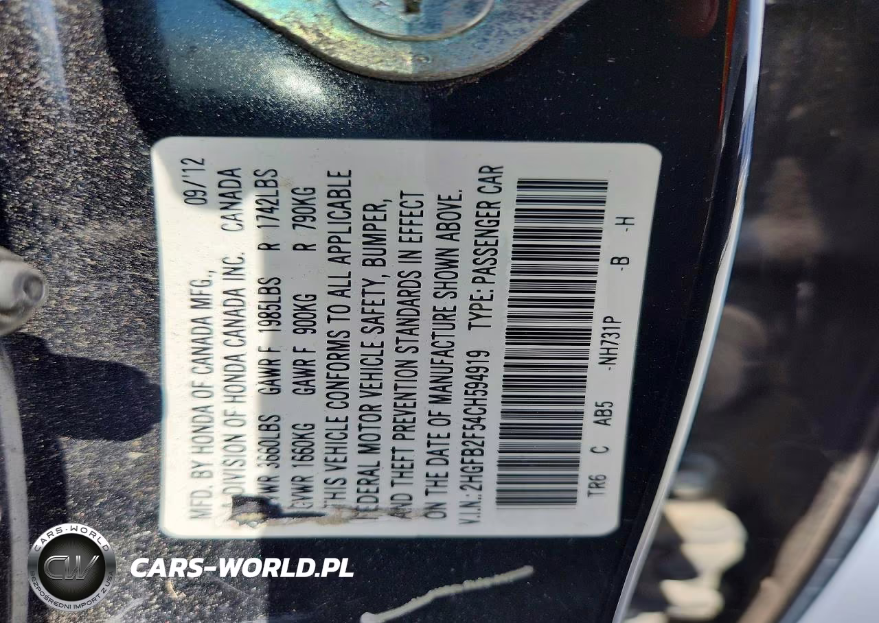 2012 Honda Civic Lx VIN:2HGFB2F54CH594919 - 13