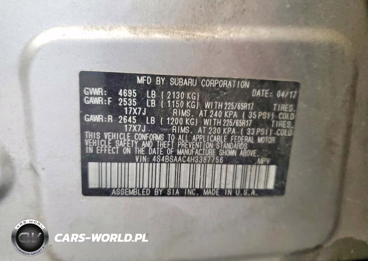 2017 Subaru Outback 2.5I VIN:4S4BSAAC4H3387756 - 12
