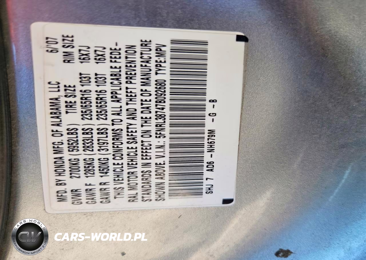 2007 Honda Odyssey Exl VIN:5FNRL38747B092680 - 13
