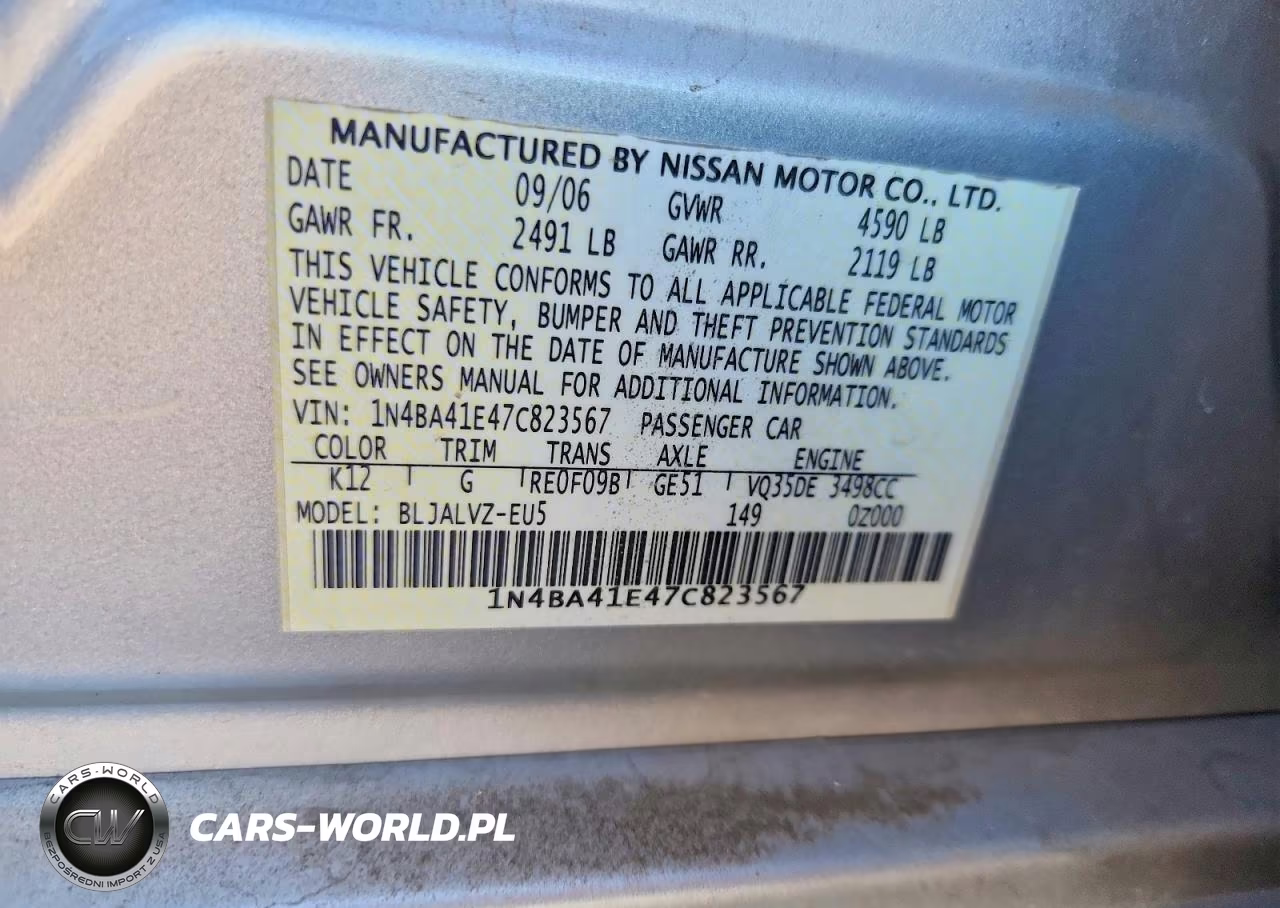 2007 Nissan Maxima 3.5 Se VIN:1N4BA41E47C823567 - 12