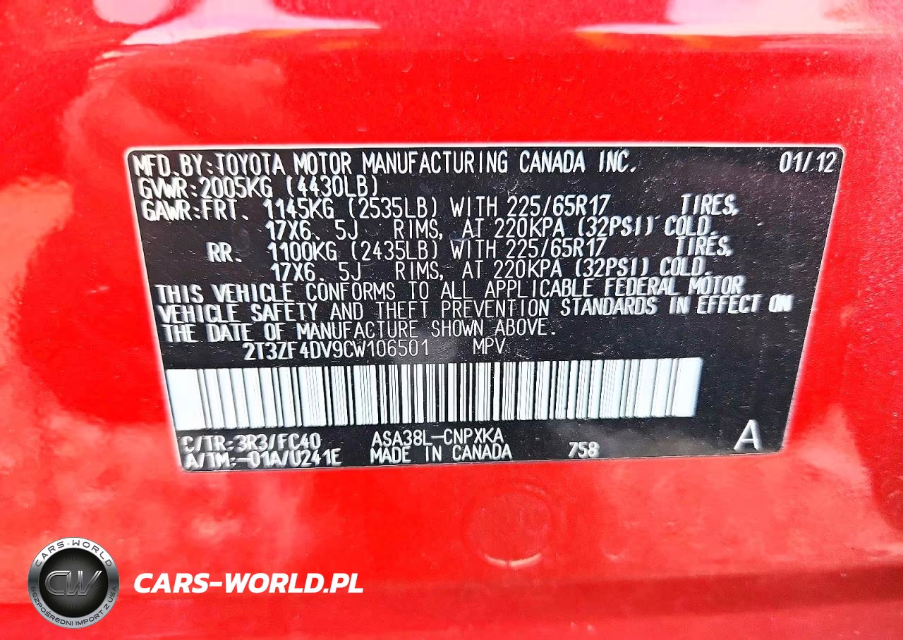 2012 Toyota Rav4 Base VIN:2T3ZF4DV9CW106501 - 13