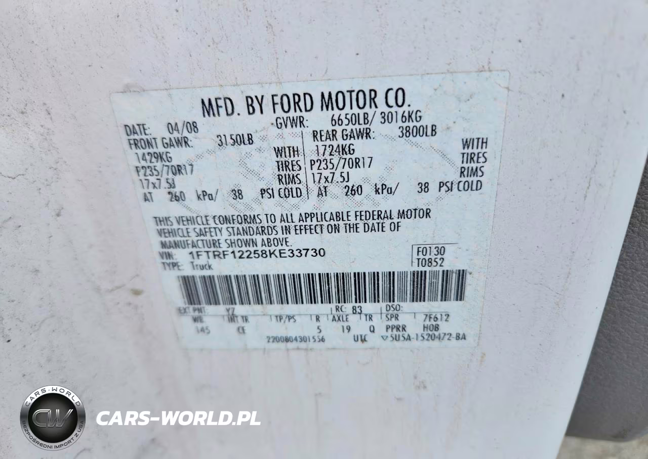 2008 Ford F150 VIN:1FTRF12258KE33730 - 12