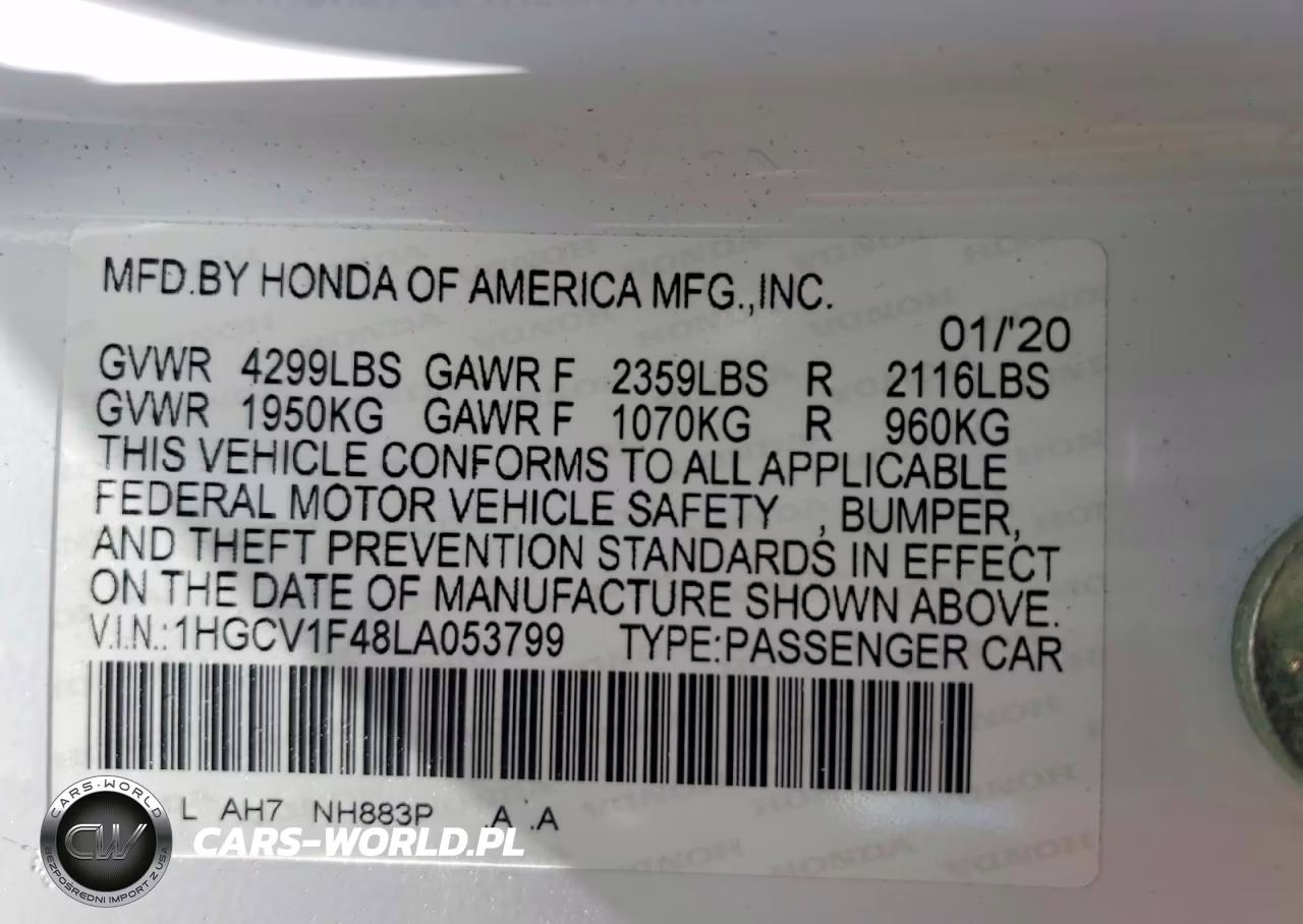 2020 Honda Accord Ex VIN:1HGCV1F48LA053799 - 12