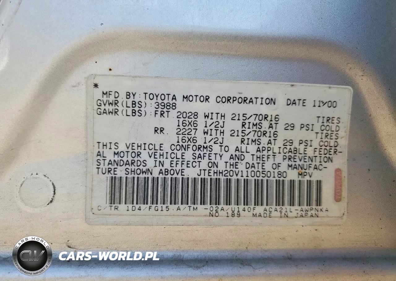 2001 Toyota Rav4 Base VIN:JTEHH20V110050180 - 13