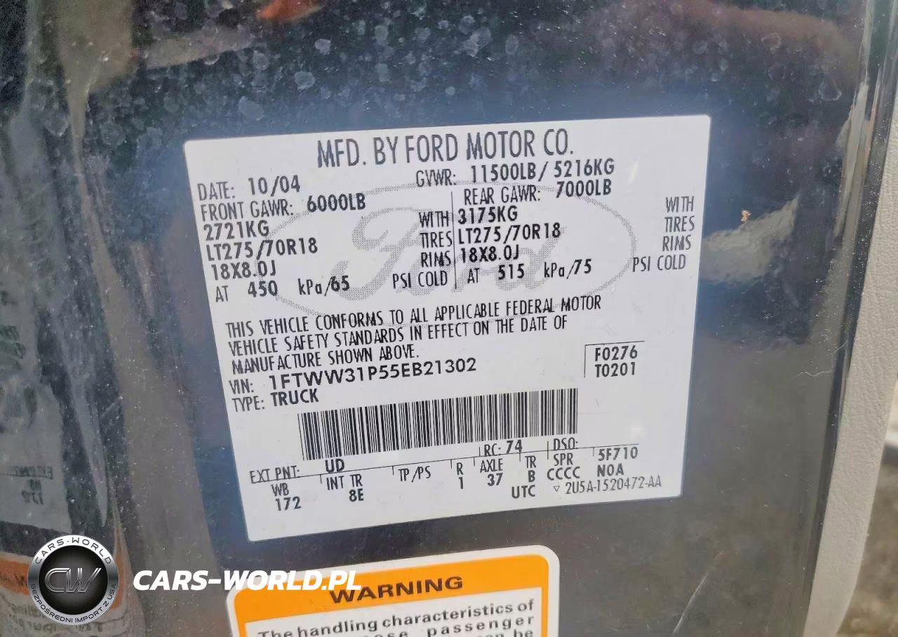 2005 Ford F350 Srw Super Duty VIN:1FTWW31P55EB21302 - 12