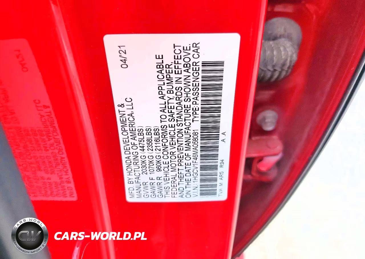 2021 Honda Accord Sport Se VIN:1HGCV1F46MA058081 - 13